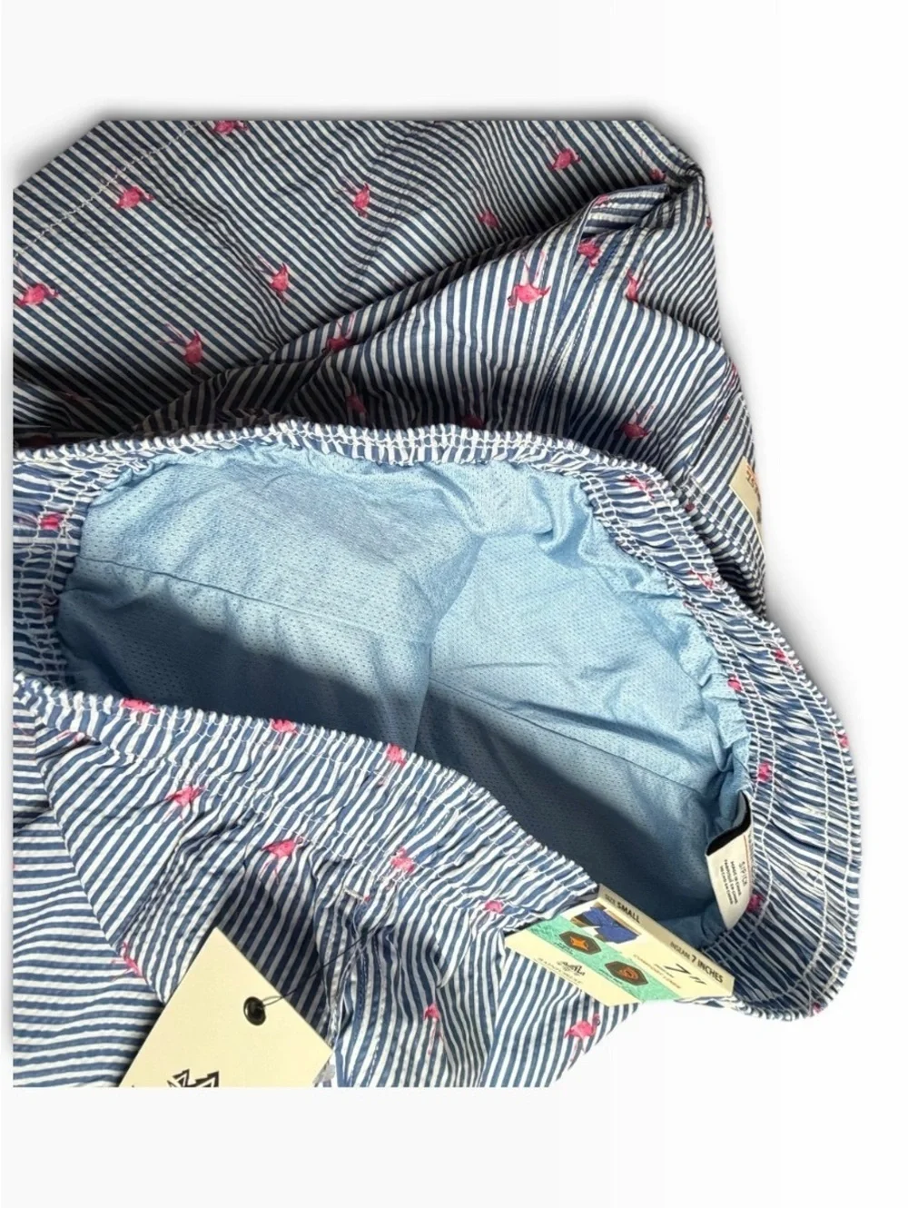 RAINFOREST flamingo vertical stripes comfort liner swim beach trunks shorts $115